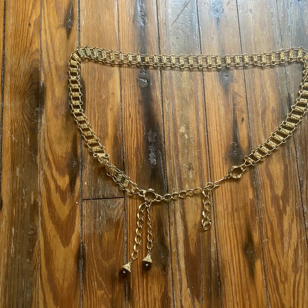 Gold Chain Belt with Black Onyx Stone Charms